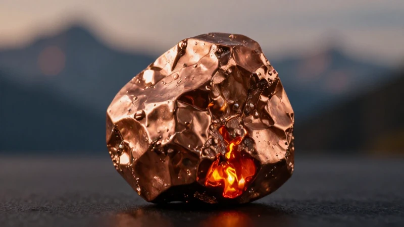 Nugget de cobre reluce en contraste dramático