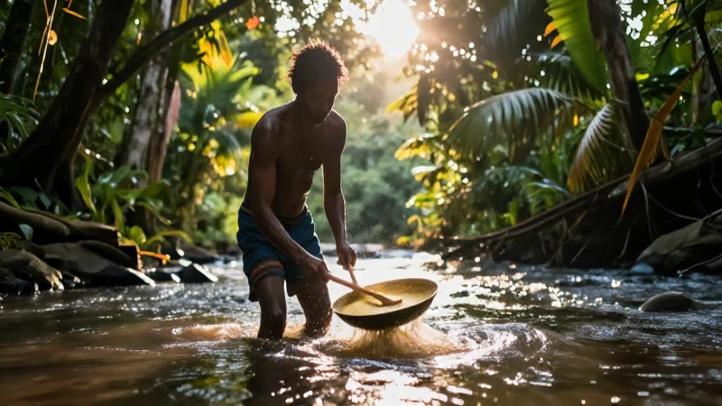 Mineros buscan oro en exuberante selva tropical