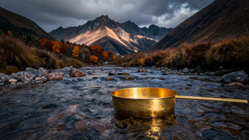 Paisaje otoñal con buscador de oro cinematográfico