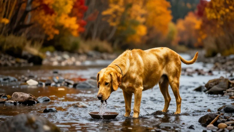 Minero busca oro en río otoñal