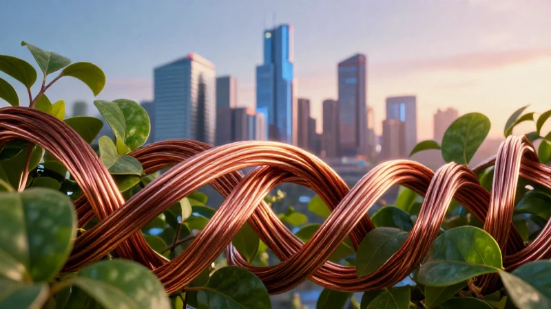 Alambre y vegetación en horizonte urbano futurista