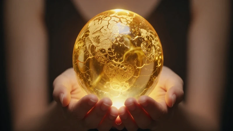 Mano elegante sostiene orbe dorado brillante