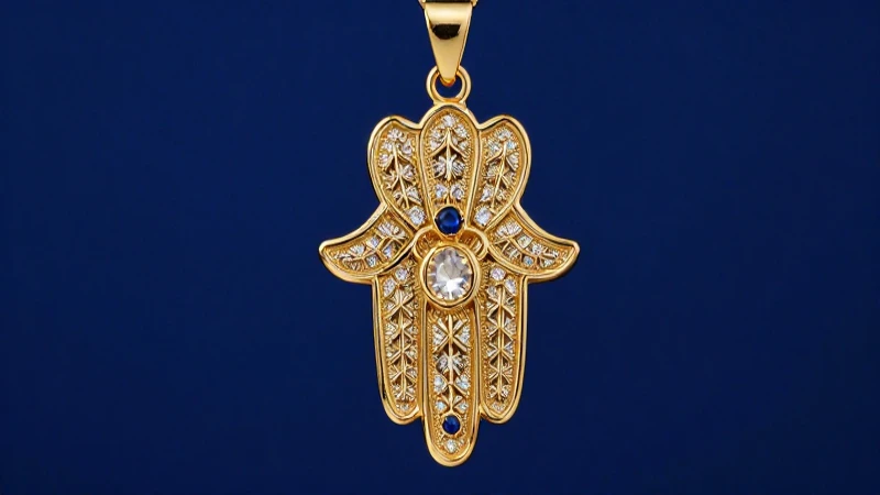 Hamsa azul resaltada con gemas preciosas