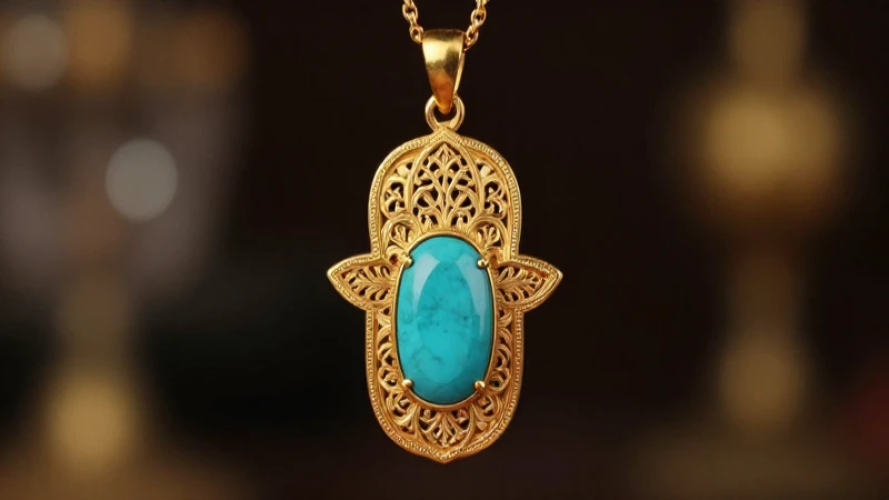 Colgante Hamsa en oro con turquesa