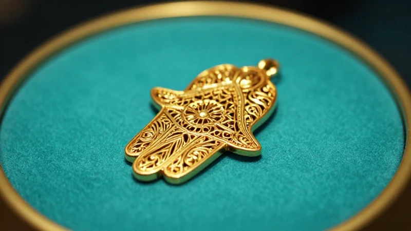 Hamsa dorada resalta en elegante joyería