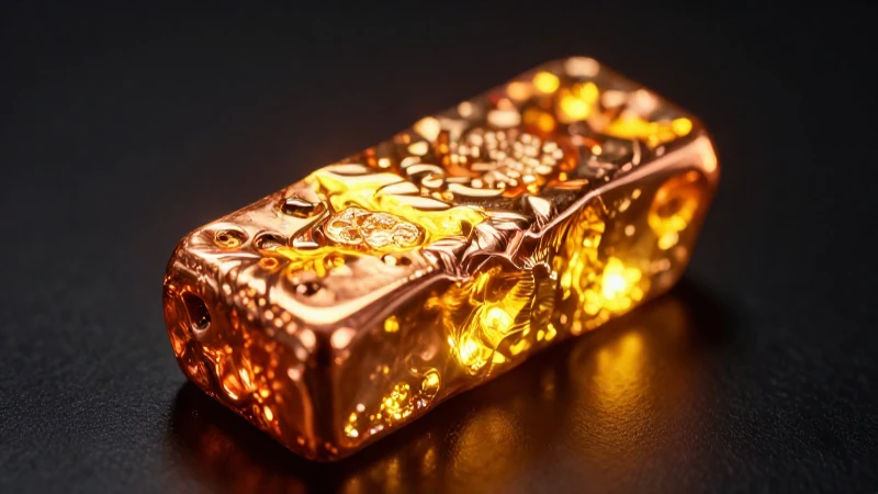 Lingote de cobre brillante, detalle cinematográfico