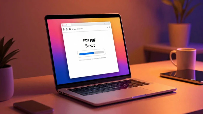 Laptop muestra progreso y creación de PDF