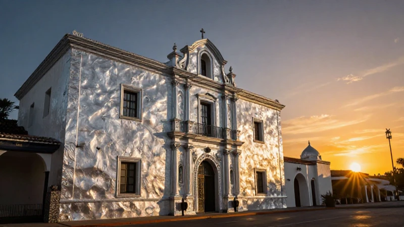 Fachada restaurada resplandece con cálida luz dorada