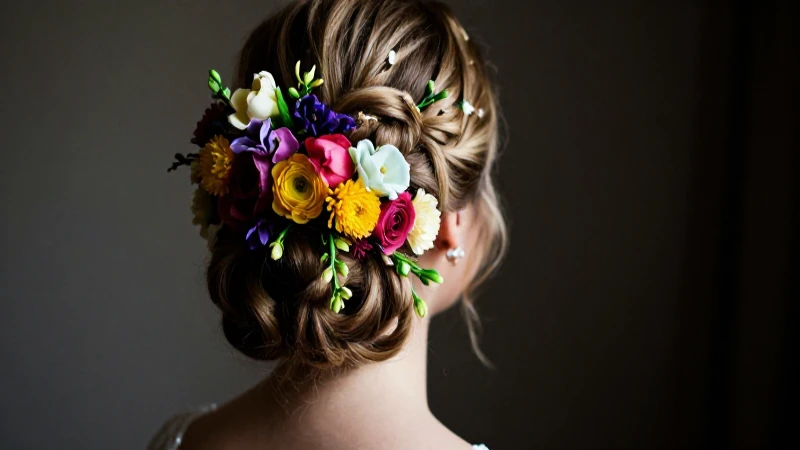 Novia elegante con trenza floral realista