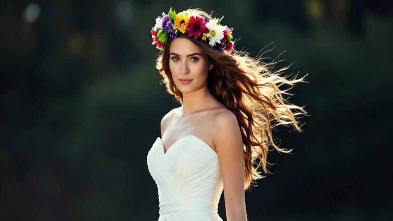 Novia elegante, luz suave y fondo borroso