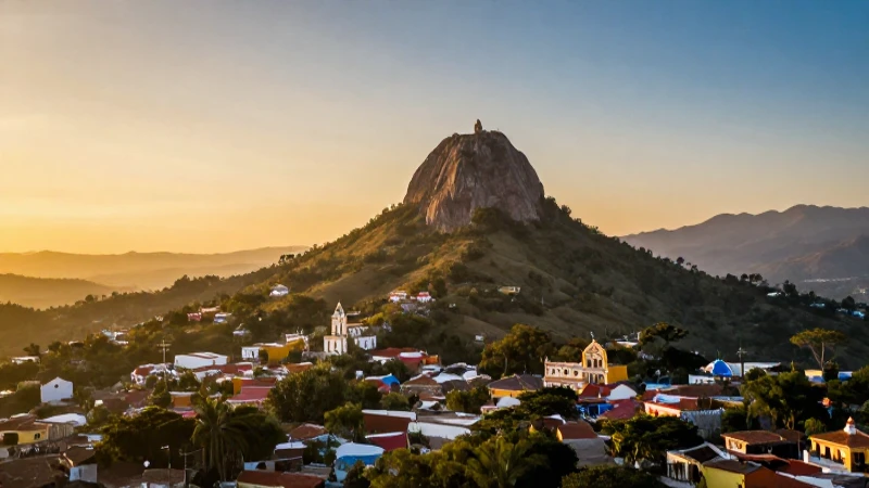 Paisaje minero mexicano con luz dorada