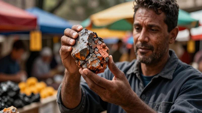 Miner muestra orgulloso su mineral en primer plano