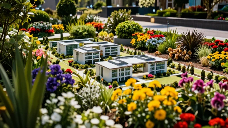 Jardín moderno y vibrante, foto impactante