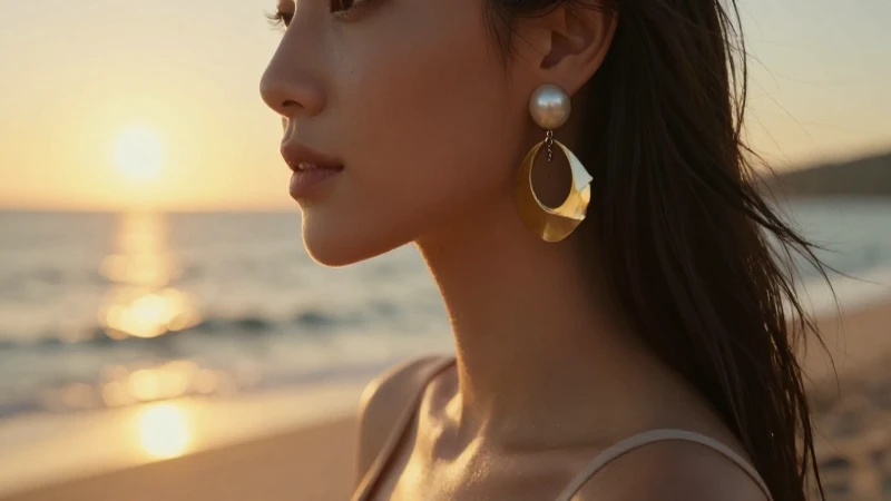 Mujer elegante en la playa al atardecer