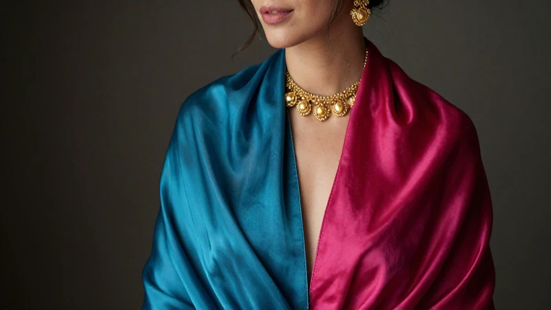 Dama elegante con chal y joyas doradas