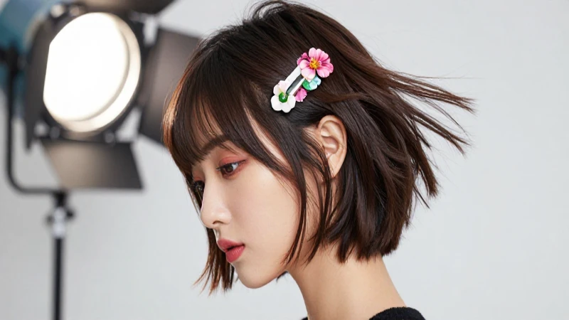 Joven estilosa con peinado moderno y floral