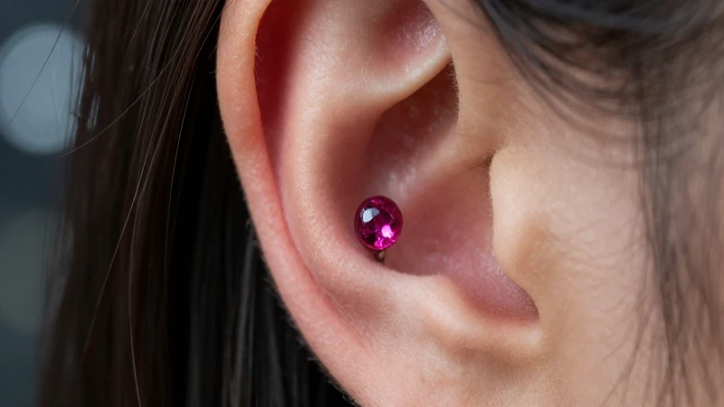 Piercing daith con amatista fucsia llamativa