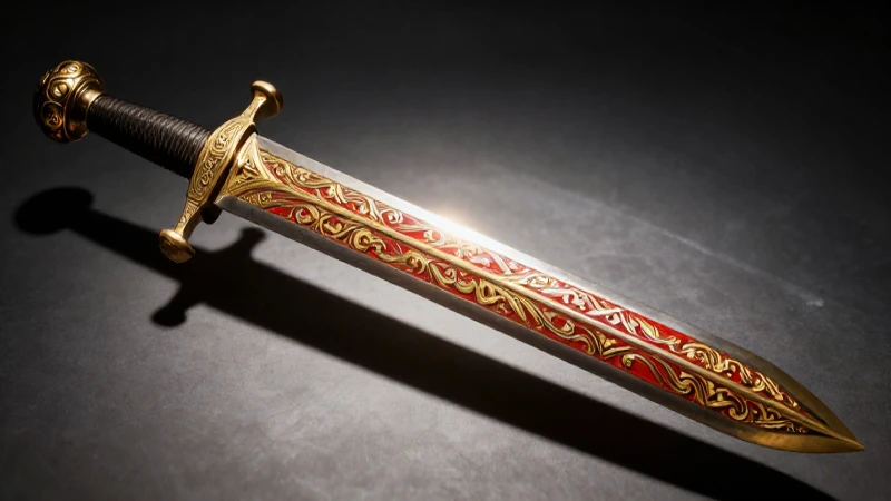 Espada persa antigua, dorada y dramática