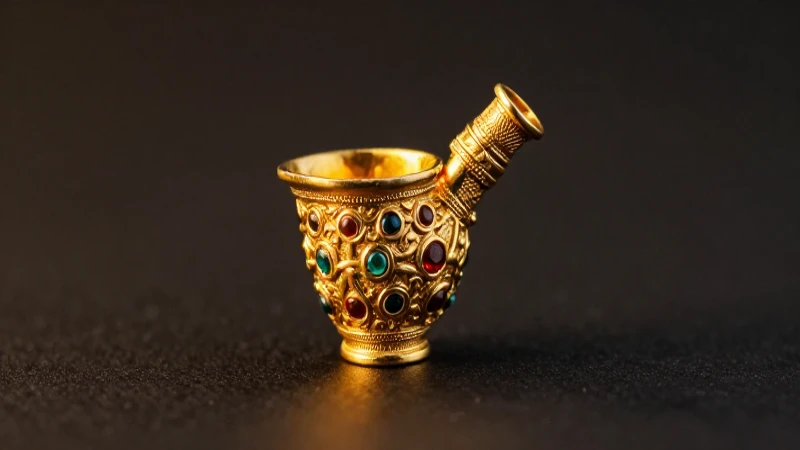 Pequeño cuerno dorado persa, rico en detalles