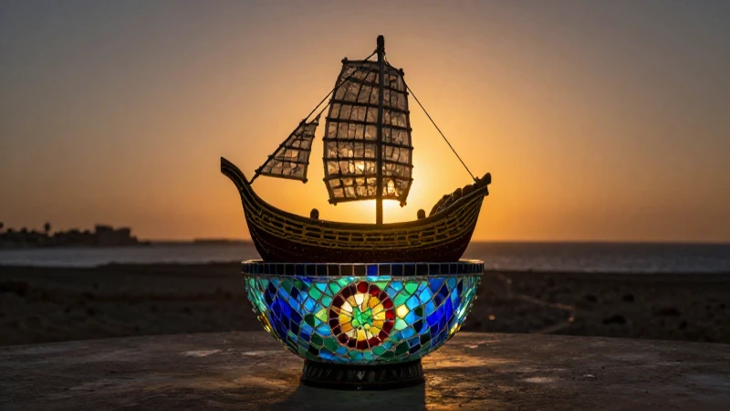 Un barco fenicio en vibrante fotografía cinematográfica
