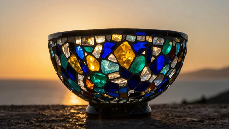 Tazón vítreo antiguo con luz dramática