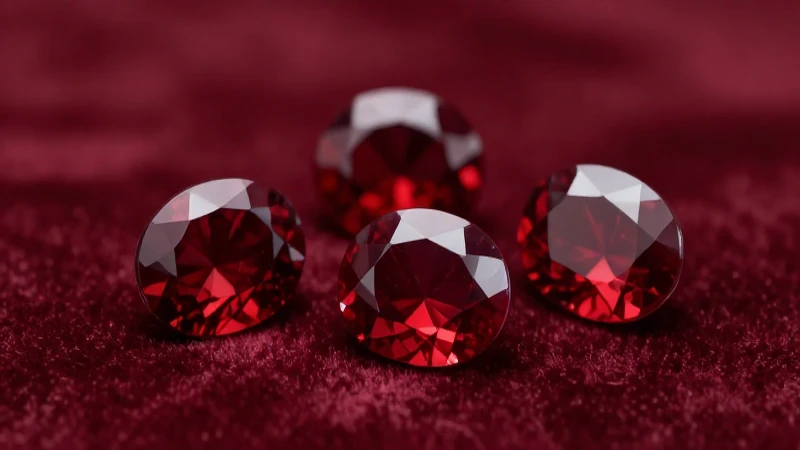 Granates rojos resplandecen dramáticamente en terciopelo