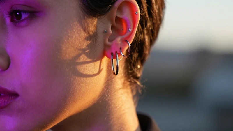 Aretes de aro modernos resaltan con luz dorada