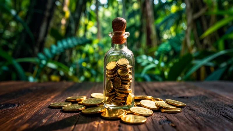 Monedas, botellas y selva en primerísimos planos