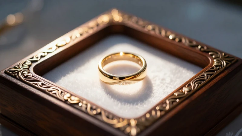 Anillo nupcial en caja dorada elegante