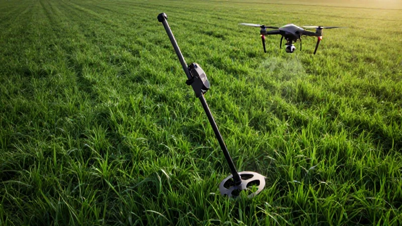 Detector de metales en campo verde cinematográfico