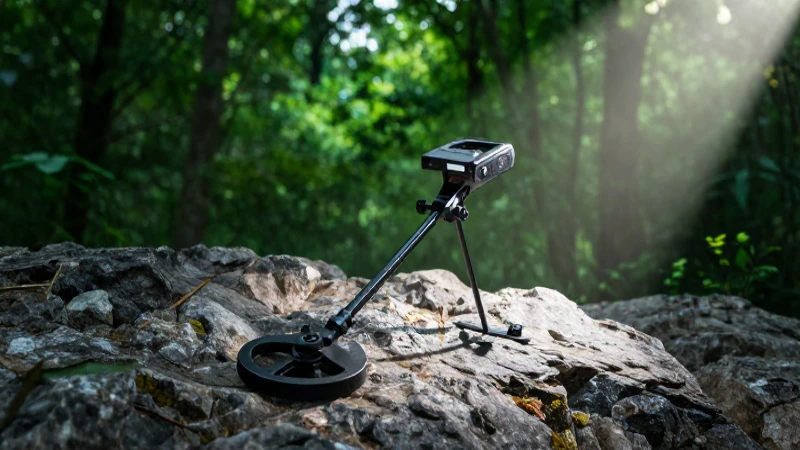 Detector de metales en paisaje dramático y vibrante