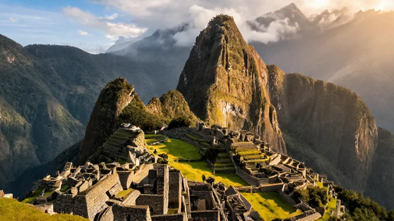 Majestuoso Machu Picchu en hora dorada y vibrante