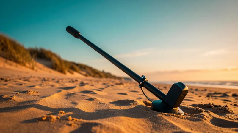 Atardecer cinematográfico en la playa con metal detector