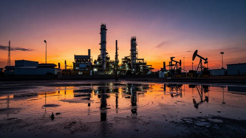 Atardecer petrolero, reflejos brillantes y dramáticos