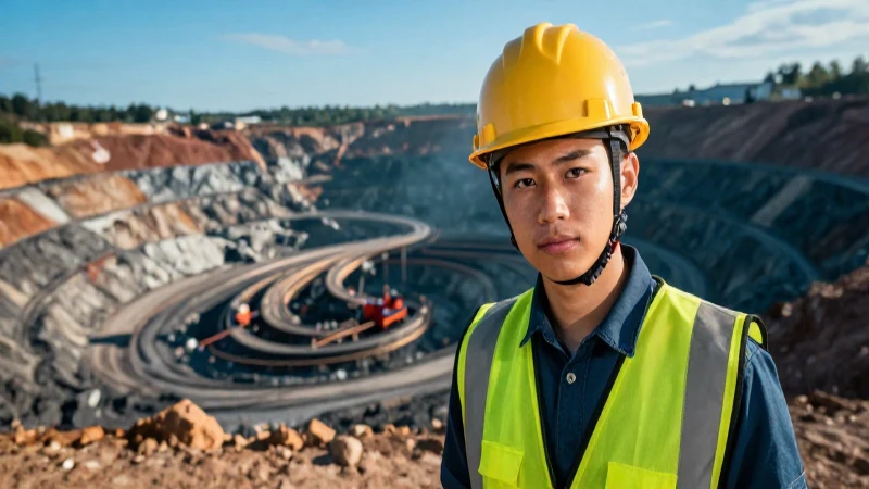Estudiante en minería ante una mina vibrante
