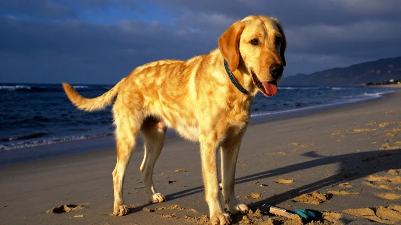 Detector dorado en playa, iluminación cinematográfica