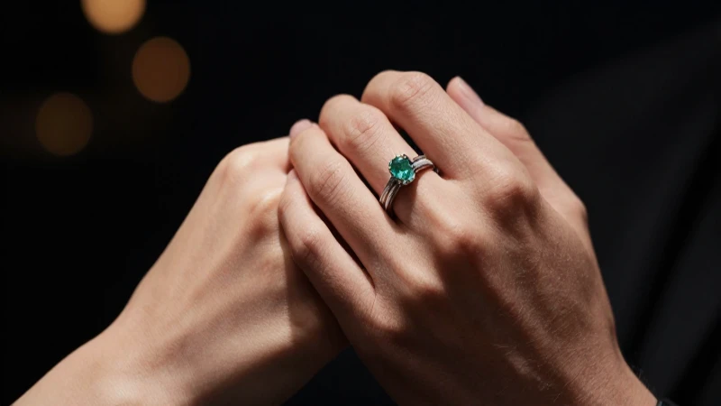 Manos entrelazadas resplandecen con anillos elegantes