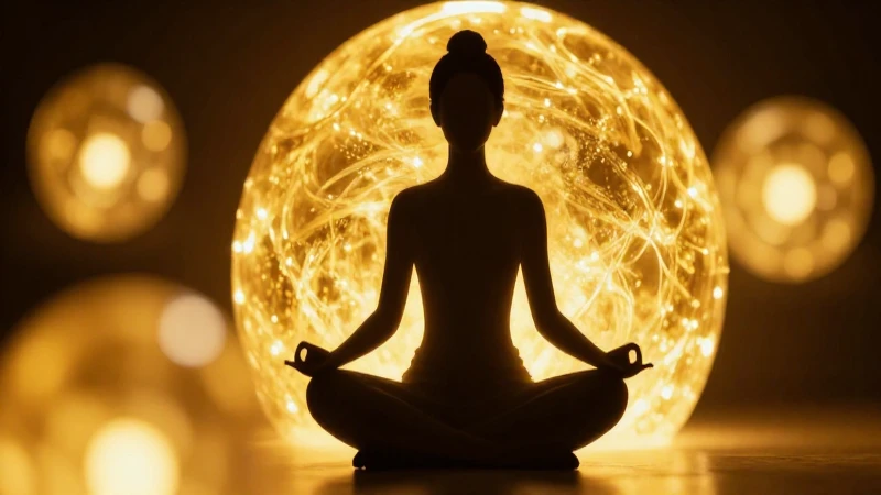 Meditación femenina realzada con luz dorada