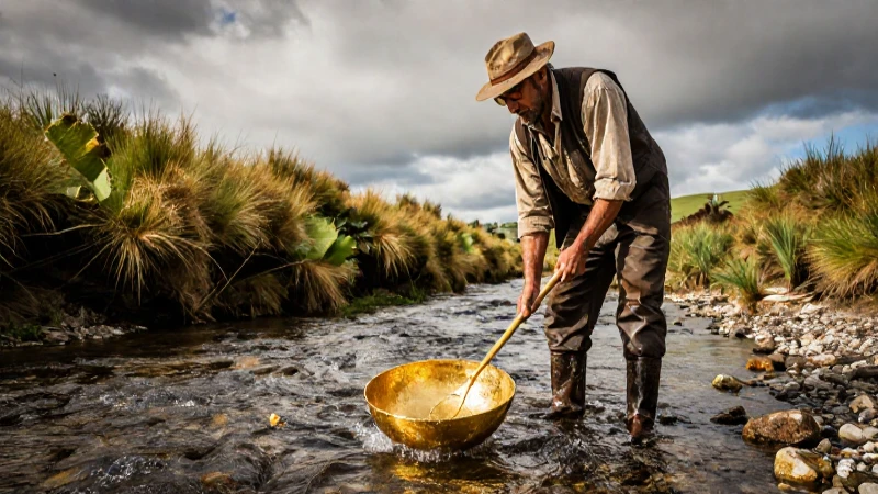 Sabes técnicas y consejos para prospectar oro natural 7 Prospección aurífera en arroyo con dramatismo visual