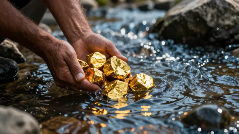 Sabes técnicas y consejos para prospectar oro natural 4 Oro encontrado en riachuelo con luz dramática