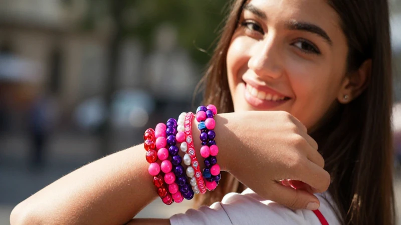 Niña sonríe con pulseras coloridas y luz vibrante