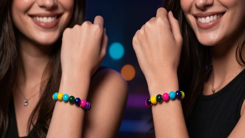 Mujeres sonrientes muestran pulseras con estilo