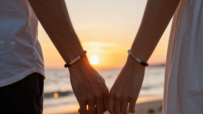 Pulseras pareja: descubre las pulseras nice para mujer 2 Pareja con pulseras en atardecer romántico