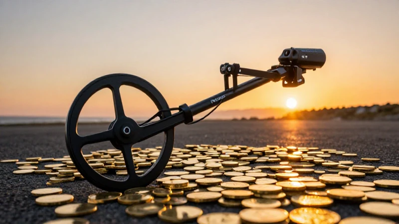 Detectores encuentran monedas doradas al atardecer