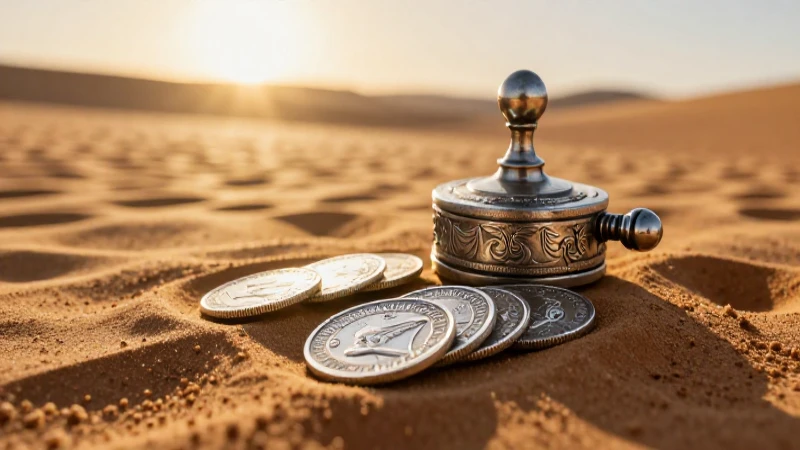 Monedas antiguas en el desierto dorado