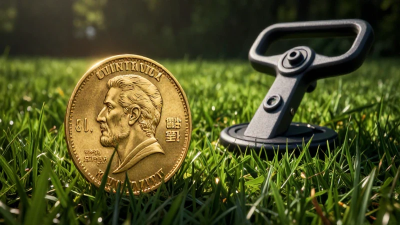 Moneda antigua destacada en campo verde fotorealista