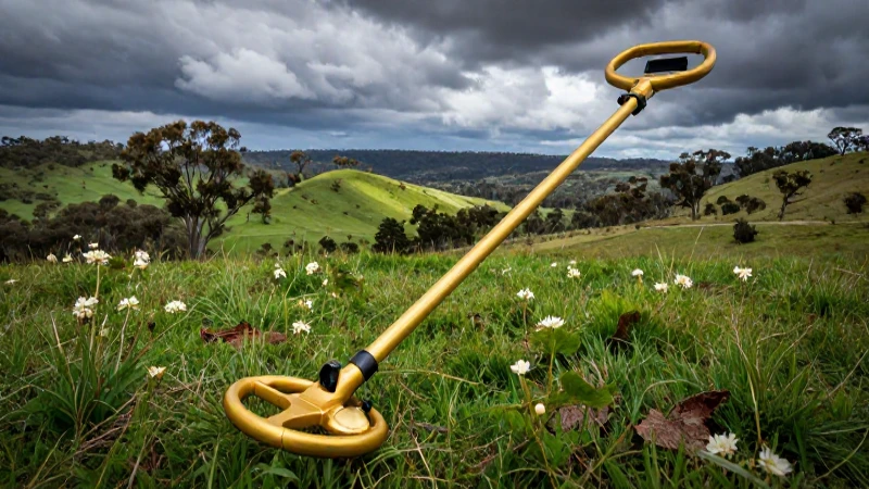 Detector dorado en paisaje australiano vívido