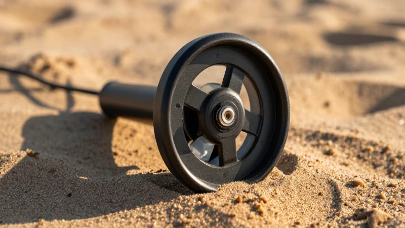 Detector metálico en la playa al atardecer