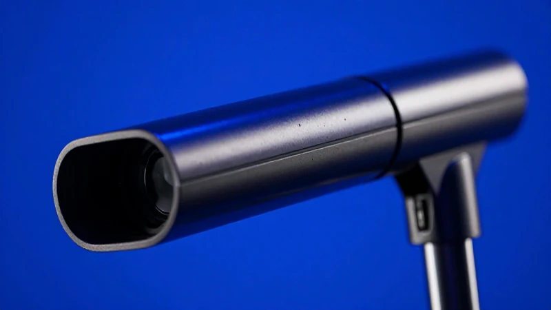 Detector metálico futurista en detalle, llamativo y nítido