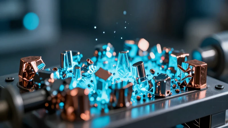 Célula electrolítica: cristales vibrantes en detalle cercano